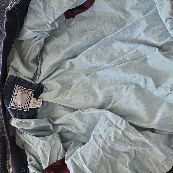 Bad Lands Denim Varsity Vintage Jacket Denim & Faded Red Canvas Mens Unisex M - Picture 8 of 15